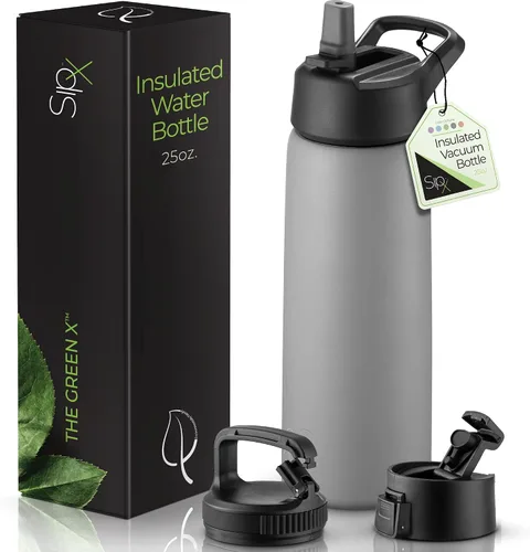 Vista 30 de SIPX™ Botella de Agua Aislada de 18 oz con 3 Tapas – Acero Inoxidable a Prueba de Fugas, Triple Aislamiento – Frío 24 Horas/Caliente 12 Horas