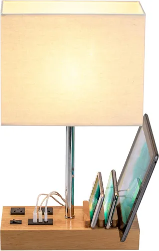 Vista 2 de Lámpara de escritorio Dreamholder con 3 puertos de carga USB, lámpara de mesa con 2 tomas de CA y 3 soportes de teléfono, lámpara de mesita de noche