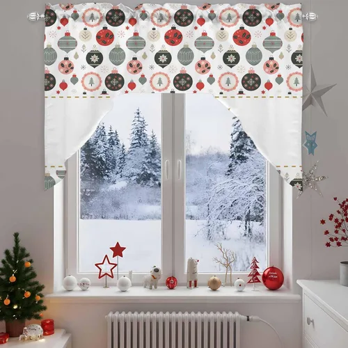 Vista 15 de Juego de 3 cortinas de cocina con festón de Navidad con cenefa, 3 piezas con bolsillo para barra, cortinas para dormitorio, sala de estar, baño