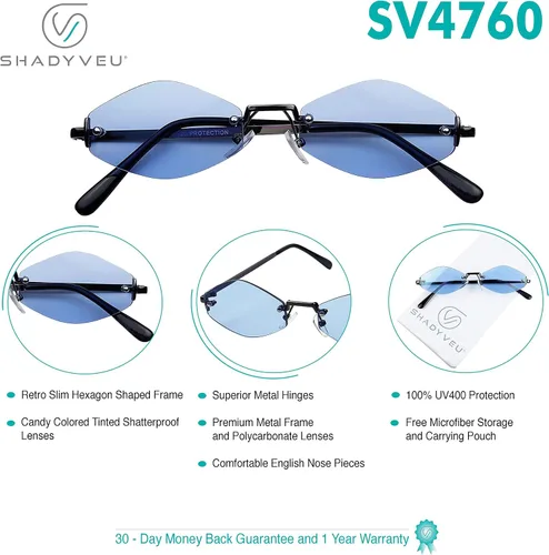 Vista 7 de ShadyVEU Lentes de sol delgados y estrechos con forma hexagonal de diamante sin montura de metal color caramelo lentes de tinte ajustados a la moda