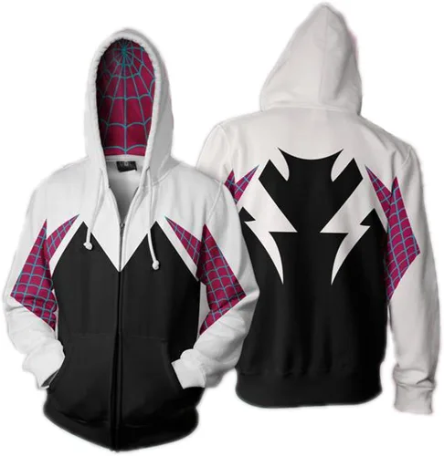 Vista 3 de Wsysnl Cos Spider Gwen Superhero 3D Style - Sudadera con capucha y cremallera, unisex, para adulto