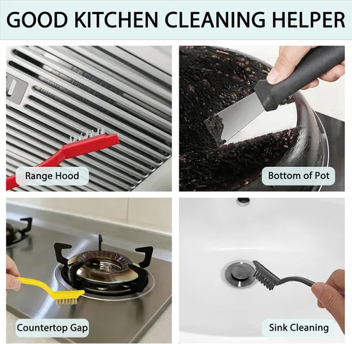 Vista 3 de Juego de cepillos de limpieza para grietas, herramientas de limpieza dura para lechada de baño, rieles de ventanas y puertas de ducha, limpieza