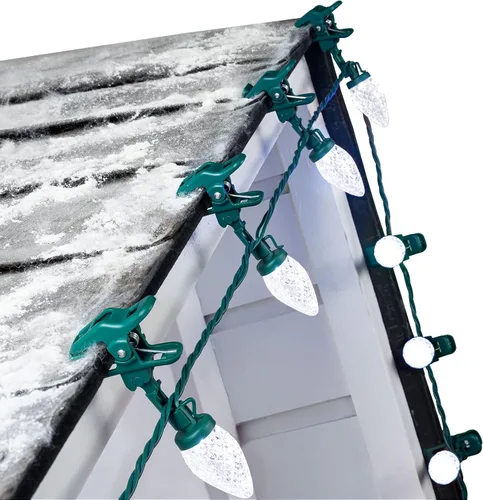Vista 8 de Luces LED C9 de Navidad para exteriores, 68 pies, 100 luces LED de fresa con 100 abrazaderas de resorte, impermeable, grado comercial, extensible