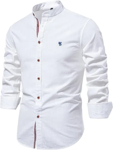 Vista 4 de Generic Men's Medium Blue Cotton Casual Button Down Long Sleeve Shirt