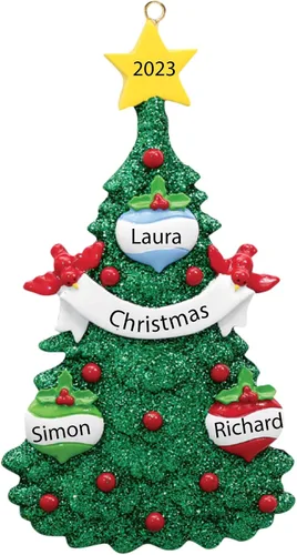 Vista 9 de Adornos de Navidad 2025, árbol genealógico personalizado, nombre y familia de 5 fechas, adorno de tres nietos o nietos, bola de Navidad, decoración