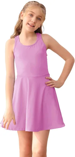 Vista 13 de Haloumoning Vestido de tenis sin mangas para niñas, vestido atlético de Negro