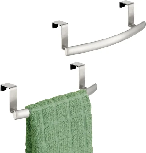 Vista 14 de mDesign - Barra de toallas curva de acero para colgar sobre la puerta, colgador para armario o armario, soporte de almacenamiento para cocina, baño