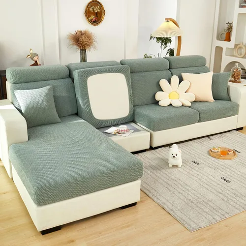 Vista 11 de OKYUK Fundas universales para sofá en forma de L resistentes al desgaste, funda para sofá chaise lounge, protector de muebles elástico Tejido Beige