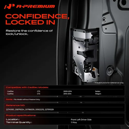 Vista 2 de A-Premium Actuador de cerradura de puerta compatible con Cadillac CTS 2009-2014, para modelo sin entrada pasiva, conector de 7 pines