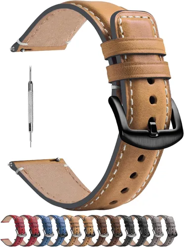 Vista 89 de Fullmosa Correa de reloj de liberación rápida de 0.866 in, 0.787 in y 0.709 in, bandas de cuero bruñido para Samsung Galaxy Watch/Garmin Watch