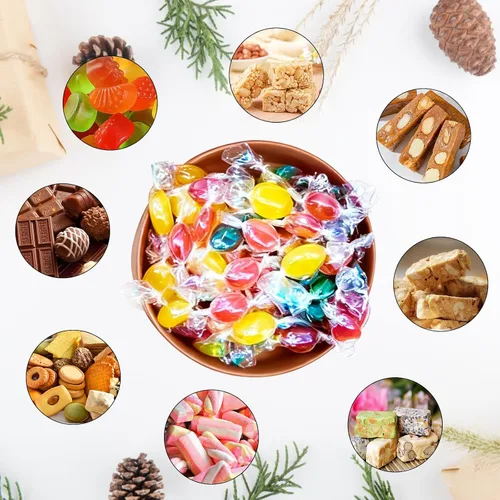 Vista 6 de FOIMAS 600 envoltorios transparentes de celofán para dulces, papel de regalo cuadrado de 5 x 5 pulgadas para caramelos de Navidad, paletas de turrón