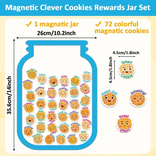 Vista 2 de Tarro magnético de 73 piezas de galletas inteligentes para niños, galletas inteligentes, recompensas, tarro de gestión de comportamiento positivo