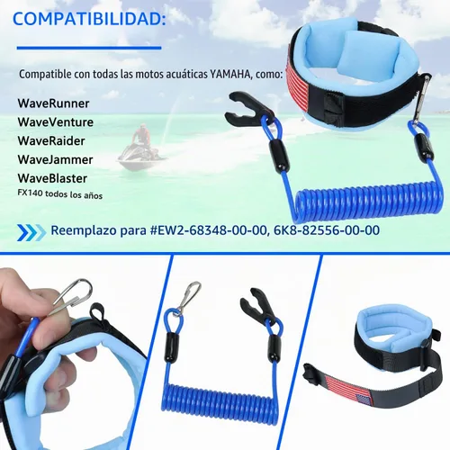 Vista 2 de Cordón de interruptor de parada de emergencia para embarcación y moto acuática, correa de muñeca compatible con Yamaha Jet Ski, motor fuera