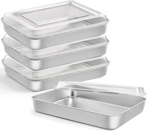 Vista 19 de Onader Bandeja cuadrada para hornear pasteles de 8 x 8 pulgadas con tapa, bandeja de lasaña de brownie de acero inoxidable