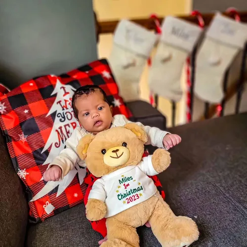 Vista 3 de DIBSIES Oso de peluche personalizado para la primera Navidad del bebé, 12 pulgadas