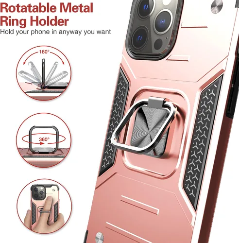 Vista 3 de Funda delgada para iPhone 13 Pro Max con protector de pantalla, absorción de golpes, resistente a prueba de caídas, con soporte, funda protectora