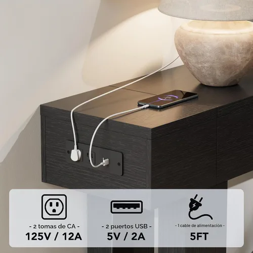 Vista 3 de Mesa consola de 63 pulgadas de largo con salidas y puertos USB, mesa rectangular estrecha para sofá detrás del sofá, mesa de entrada de granja