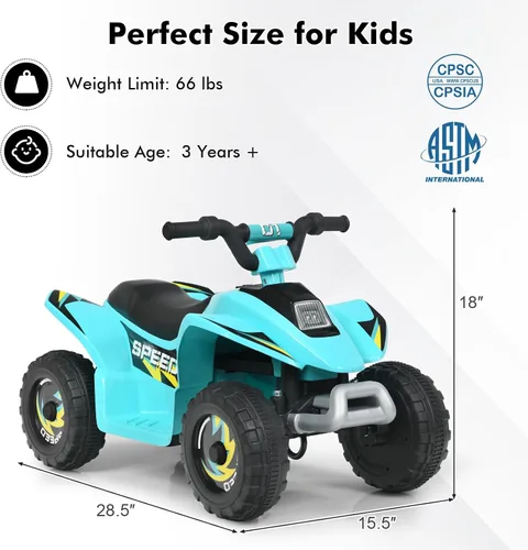 Vista 7 de DORTALA ATV para niños, auto motorizado de juguete alimentado por batería de 6 V, ruedas antideslizantes, Quad eléctrico de 4 ruedas para niños de 3