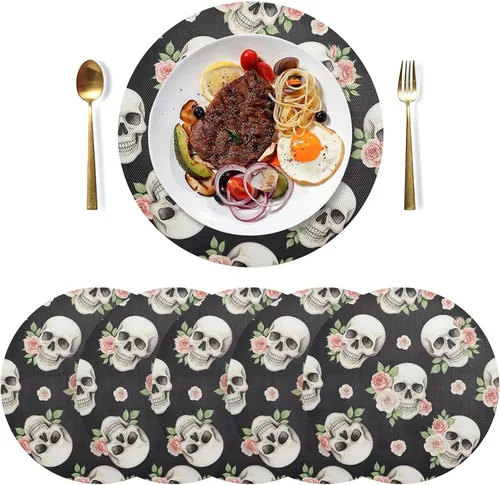 Vista 3 de Watercolor Skulls Vibrant Pink Table Placemat, Washable Heat Resistant Mats for Kitchen one sizex4