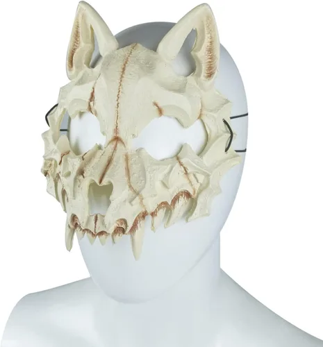 Vista 2 de Máscara de Halloween para niños y adultos estilo japonés diseño de esqueleto diseño de dragón tigre bestia