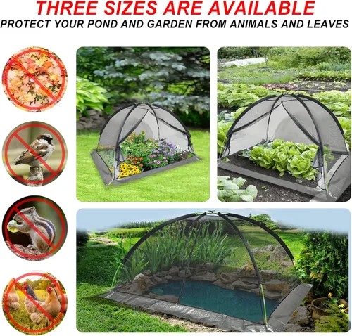 Vista 3 de Kapler Red de cúpula para cubierta de estanque – Protector grande de piscina de peces de jardín al aire libre de 13 x 17 pies con cremallera