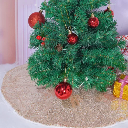 Vista 5 de Yookat Paquete de 1 falda de árbol de Navidad de 24 pulgadas, falda de árbol de secuencia redonda, alfombrillas brillantes para árbol de Navidad
