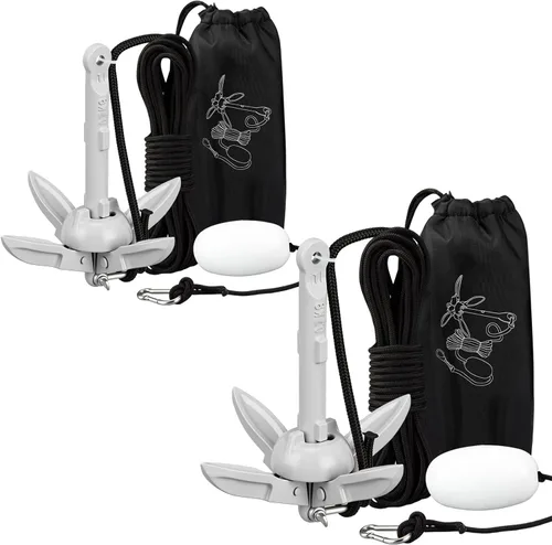 Vista 43 de Lounsweer Paquete de 2 anclajes de kayak marino de 1.5/3.5 libras, kit de anclaje plegable para barco, kayak, pesca, accesorios para botes pequeños