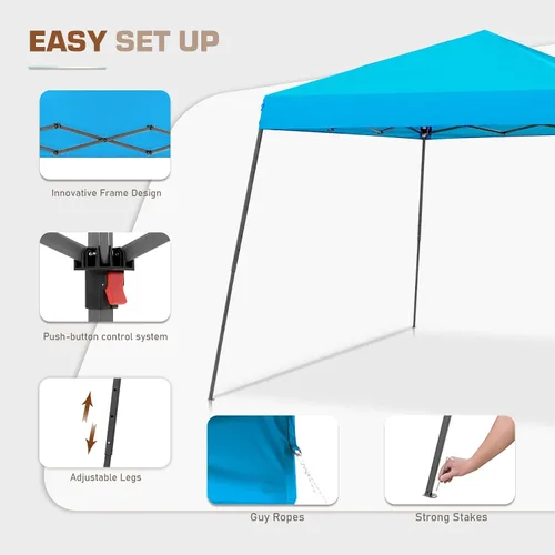 Vista 4 de EAGLE PEAK Tienda de campaña desplegable de 10 x 10 pies inclinados de fácil instalación con mosquitera, 64 pies cuadrados de sombra, azul claro