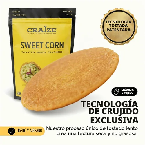 Vista 4 de Craize Sweet Corn Crisps Galletas de maíz tostadas sin gluten, veganas, kosher, 4 onzas cada una