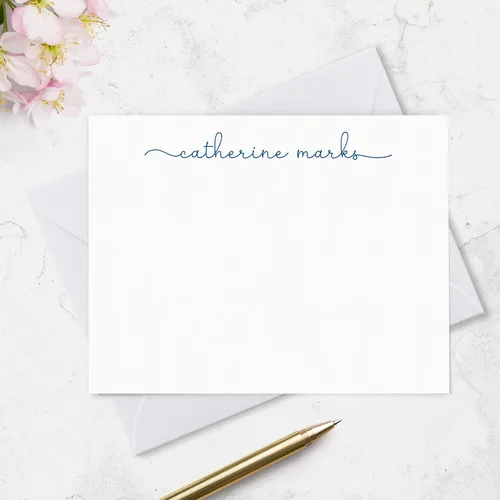 Vista 3 de Tarjetas de notas estacionarias personalizadas y sobres para mujeres con nombre en letra cursiva minúscula, elija colores de tinta y sobres
