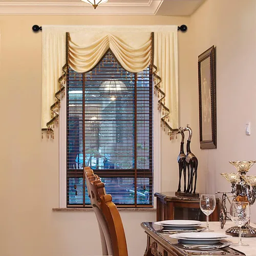 Vista 10 de ELKCA Cenefa de Cascada Jacquard con Cuentas de Lujo Beige Cenefas de Cortinas de Ventana para Sala de Estar, Bolsillo para Varilla, 1 Panel