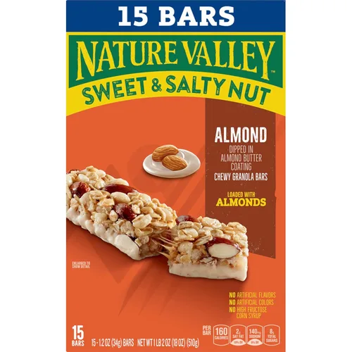 Vista 6 de Nature Valley Barras de granola de nueces dulces y saladas, almendra, 15 barras, 18 onzas