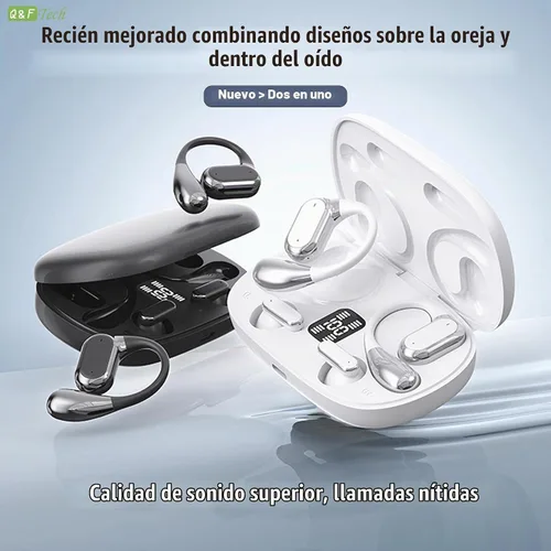 Vista 2 de Q&F Tech TWS - Auriculares inalámbricos Bluetooth que incluyen auriculares abiertos e intraurales, mini auriculares True Touch, llamadas de voz