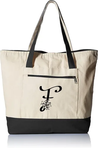 Vista 31 de TBF Bolsa de lona con cremallera grande personalizada con inicial, bolsas de regalo resistentes para mujer