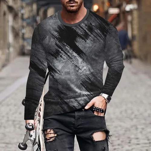 Vista 2 de Muscularfit Camiseta de manga larga para hombre, casual, teñido anudado, cuello redondo, holgada, para gimnasio, entrenamiento, camisetas gráficas a