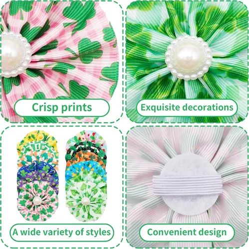 Vista 3 de 10 piezas de collar de perros pequeños con flores para el día de San Patricio, corbatines con cuentas para perros pequeños, gatos, gatitos, conejos