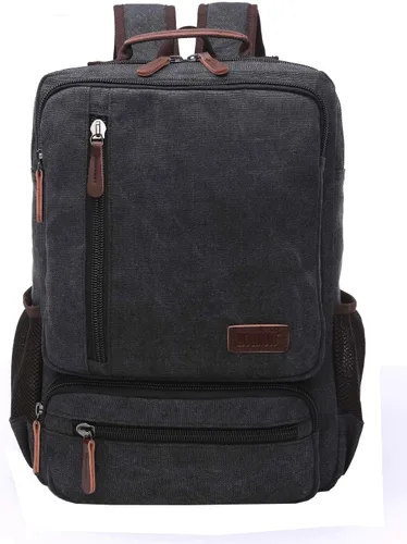 Vista 9 de Mochila de lona vintage, mochila resistente para senderismo y campamento, mochila casual para hombres y mujeres, se adapta a portátiles de 15.6 Café