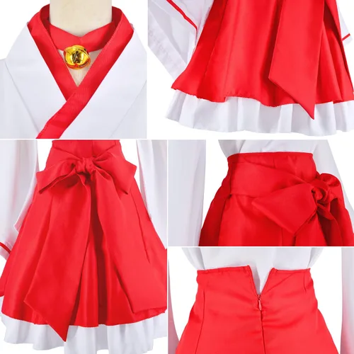 Vista 3 de Kimono de anime japonés rojo y blanco con calcetines Blanco rojo