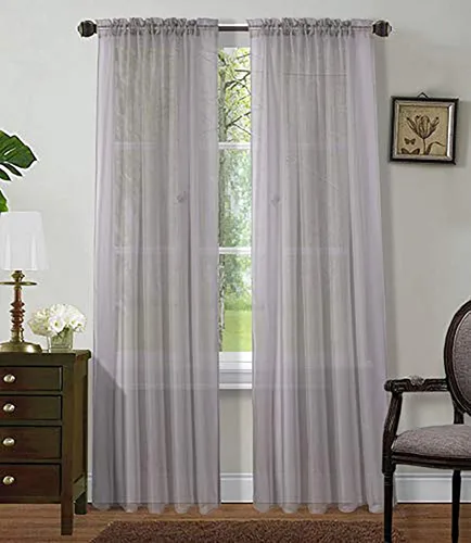 Vista 32 de Sapphire Home Cortinas traslúcidas negras de 63 pulgadas de largo, juego de 2 paneles de cortinas traslúcidas, filtrantes de luz, cortinas Negro