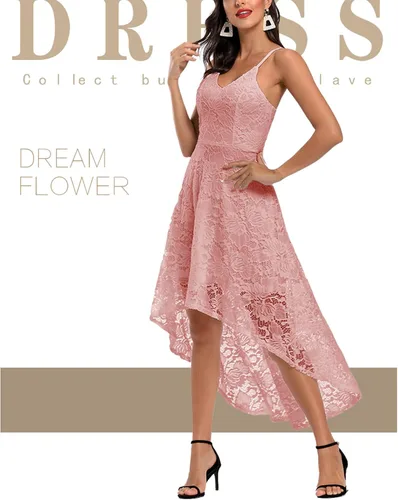 Vista 5 de AQQYA Vestido de encaje sin mangas con tirantes delgados para mujer vestido de cóctel para fiesta cuello en V vestido de patinadora de cóctel alto