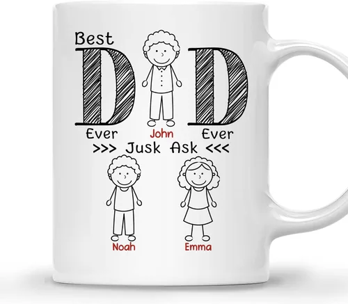 Vista 8 de Gossby Taza personalizada de café para papá, el mejor papá (2 niños en el hombro de papá), regalo personalizado de 11 onzas y 15 onzas para papá, 2