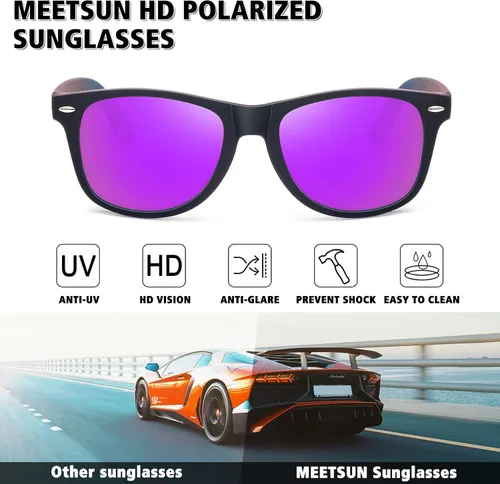 Vista 2 de MEETSUN Lentes de sol polarizados para mujeres y hombres, clásicos, retro, modernos, para conducción, protección UV400 (paquete de 3)