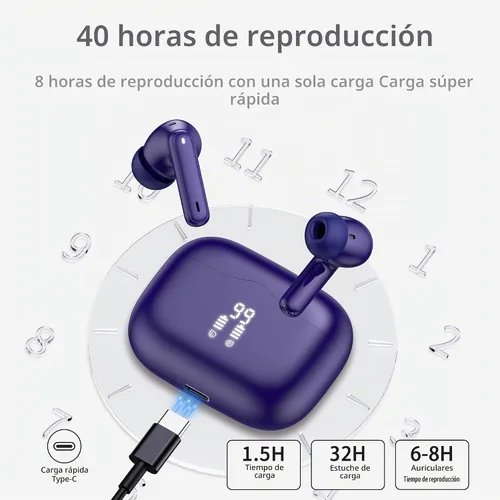 Vista 4 de Auriculares inalámbricos, Bluetooth 5.4 con graves profundos estéreo de alta fidelidad, 4 ENC con cancelación de ruido, auriculares inalámbricos