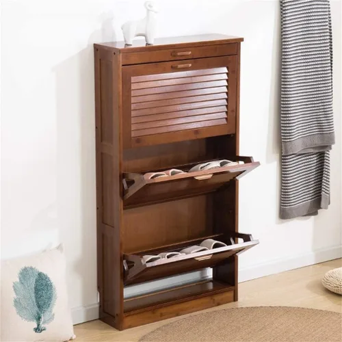 Vista 2 de Zapatero organizador de muebles de 2 cajones, gabinete de almacenamiento para pies, unidad organizadora de almacenamiento para el hogar, zapatero