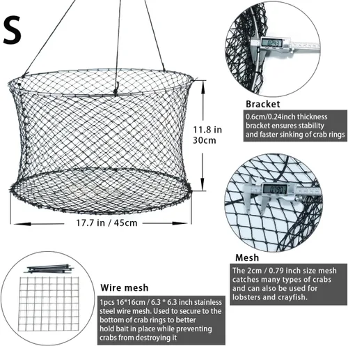 Vista 2 de Drasry Crab Ring Trap Two Ring Crab Kit with Harness and Bait Clip Fishing Crabbing Net for Board Kayak Dock and Pier Net