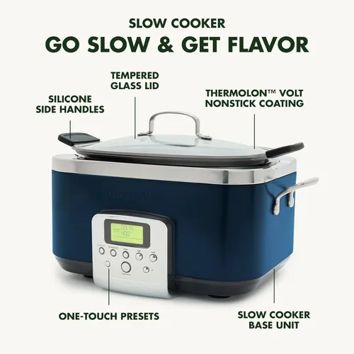 Vista 5 de GreenPan - Olla eléctrica programable Elite de cocción lenta 8 en 1, 6 cuartos de galón, tapa de vidrio y recipiente extraíble, sin PFAS, cerámica