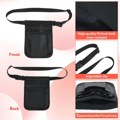 Vista 3 de Riñonera para servidor, delantal negro con múltiples bolsillos, accesorios para camarera de restaurante, cinturón ajustable, correa de cintura