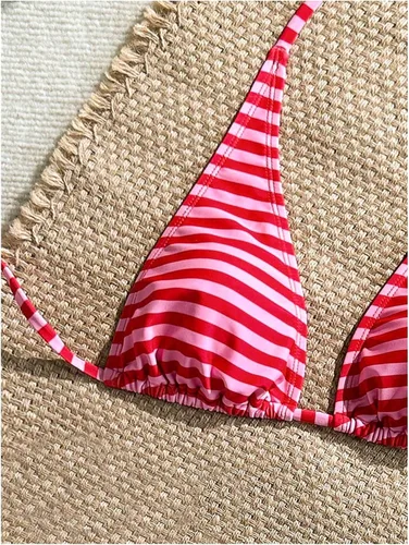 Vista 4 de Milumia - Top de bikini triangular con lunares para mujer, con tiras de cuello halter, traje de baño Varios