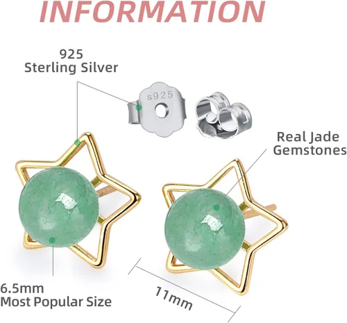 Vista 103 de Jade Earrings Studs,Green Jade Earrings for Women,925 Sterling Silver Earrings Studs for Sensitive Ears,Handmade Jade Earrings for Birthday
