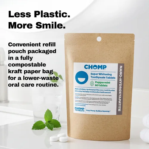 Vista 6 de Chomp Tabletas de pasta de dientes súper blanqueadoras con recambio de nano hidroxiapatita